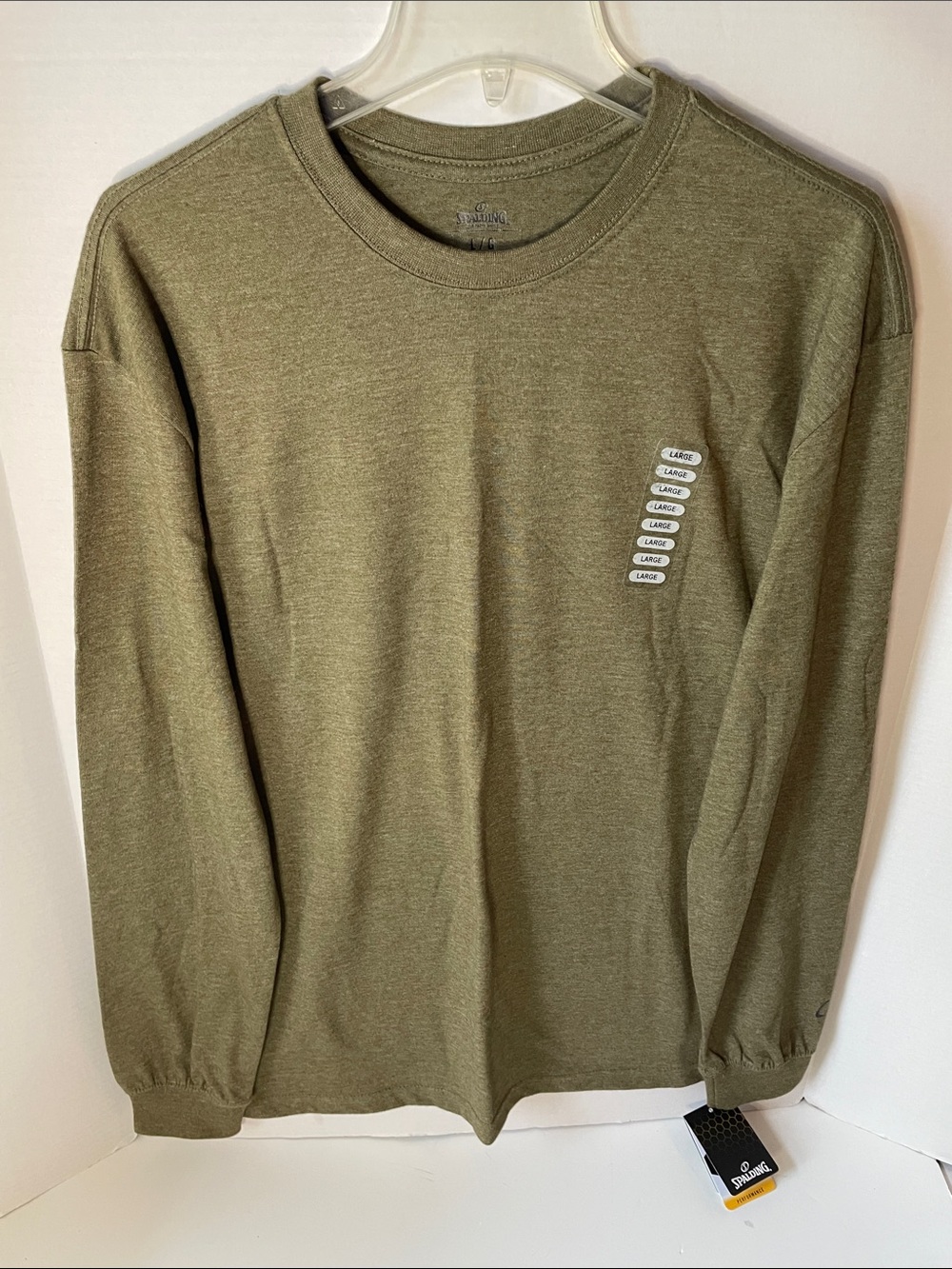 Spalding  Men's Size Large Green Long Sleeve Crewneck  Tee Shirt NWT